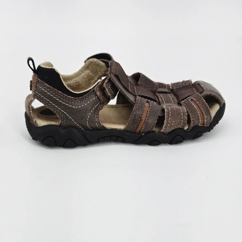 Stride Rite SRT Ericson Boys Brown Leather Closed Toe Fisherman Sandals 12W VGUC